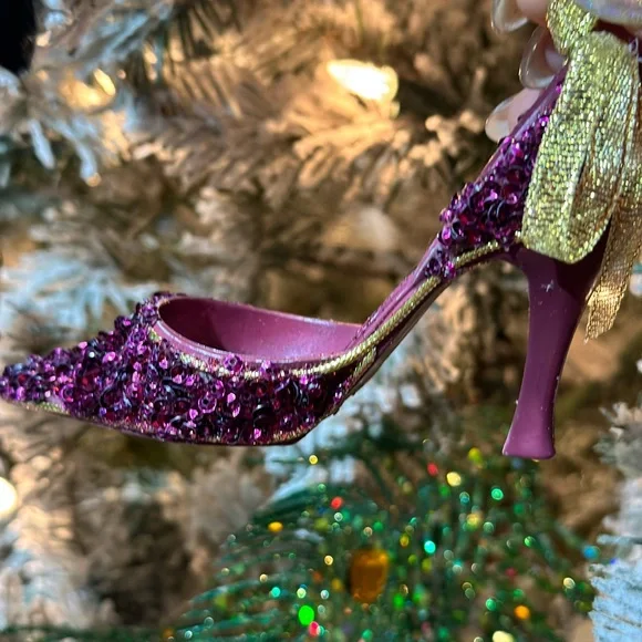 High Heel ornament Beaded Sparkle Sequins Holiday Christmas merlot wine Hallmark - Picture 12 of 14